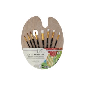 Maler Palette i tr� m. 8 pensler 